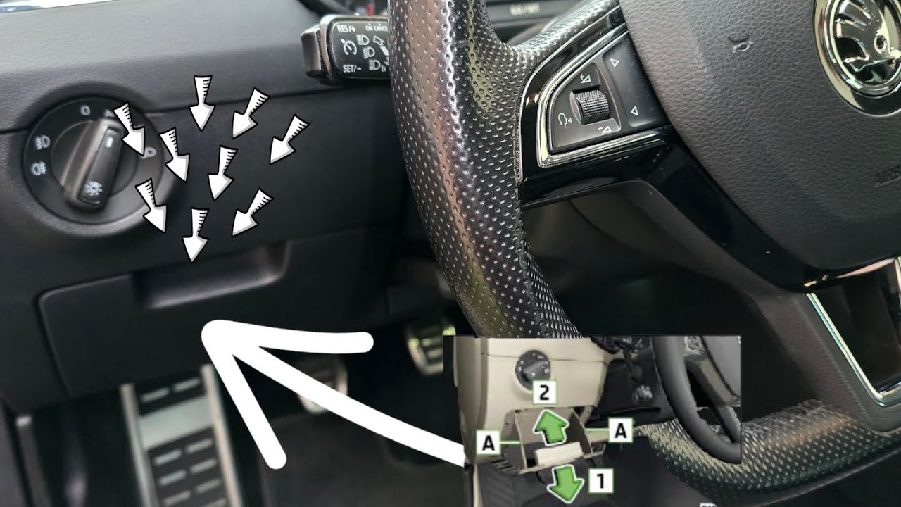 Skoda Octavia III - taking out/putting back the Storage compartment on the driver's side (fuse box)