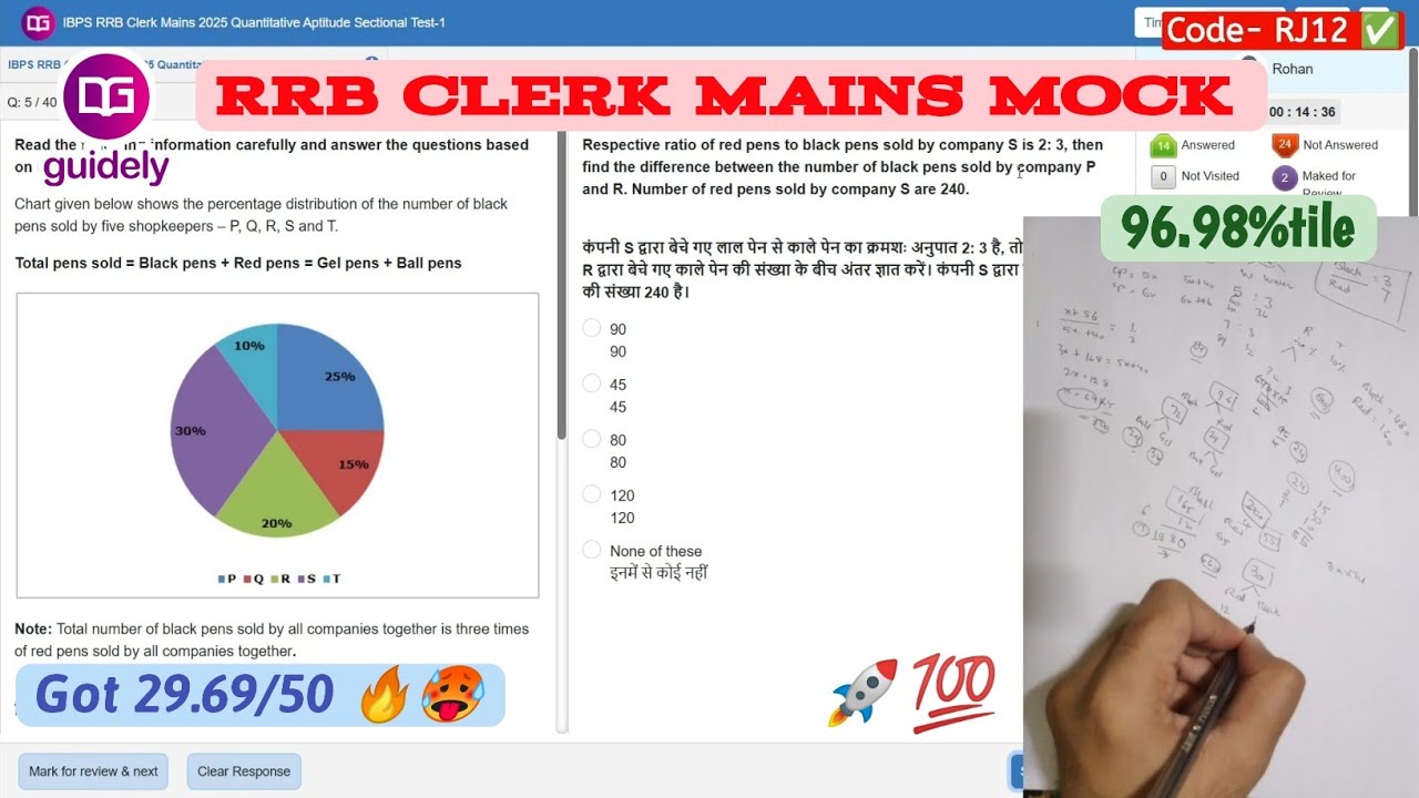 🎯I got 96.98%tile (Rank 133) in Guidely RRB CLERK Mains Mock Test🚀✅ #rrbpo #rrbpo2025 #guidely