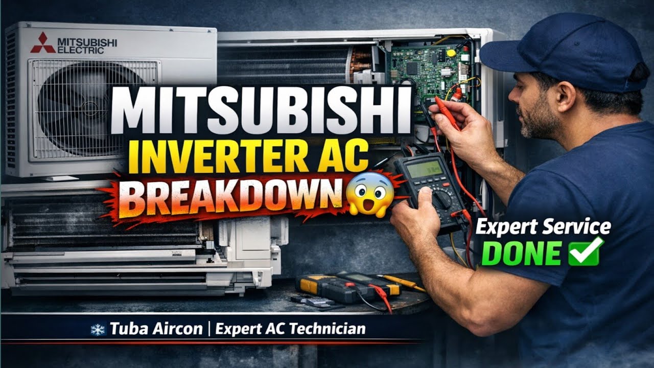 Mitsubishi electric inverter split AC breakdown service - Tuba Aircon 