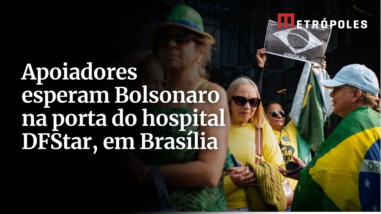 Apoiadores esperam Bolsonaro na porta do hospital DFStar, em Bras&iacute;lia