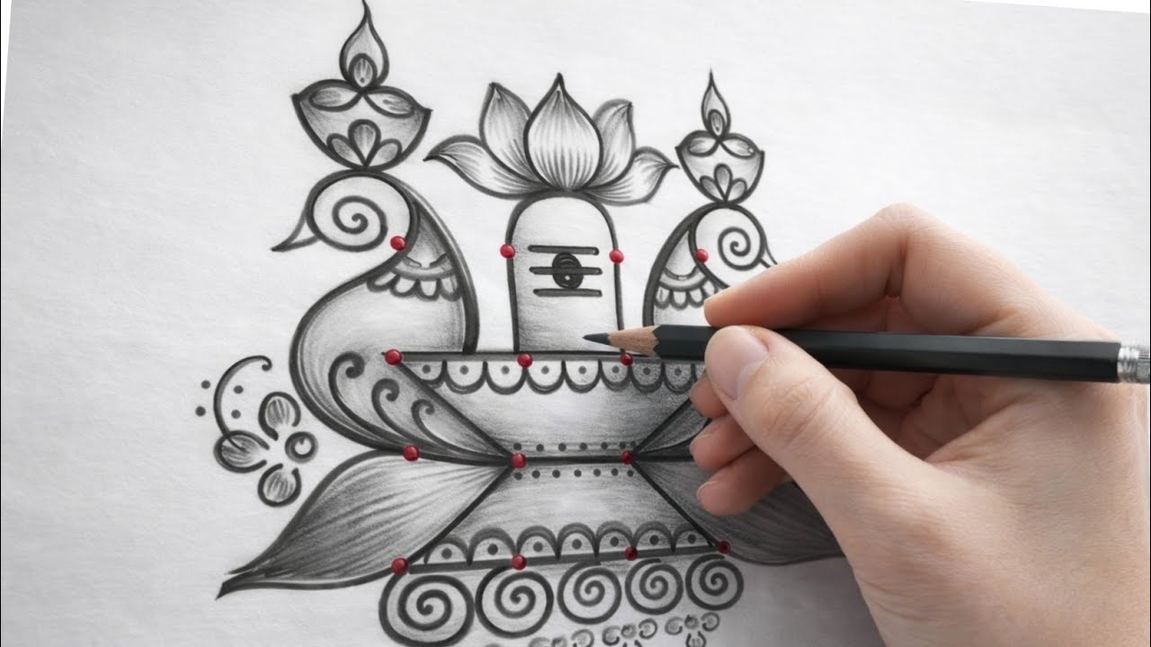 Mahashivratri Rangoli from 4×4 dots easy// How to draw a shiva lingam // shivaratri drawing