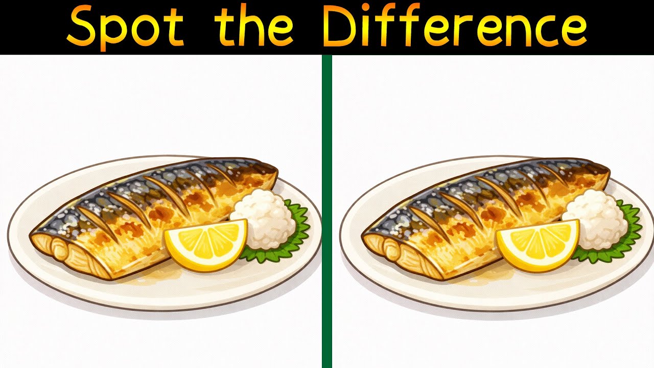 Spot the differences in an illustration of grilled salted mackerel.