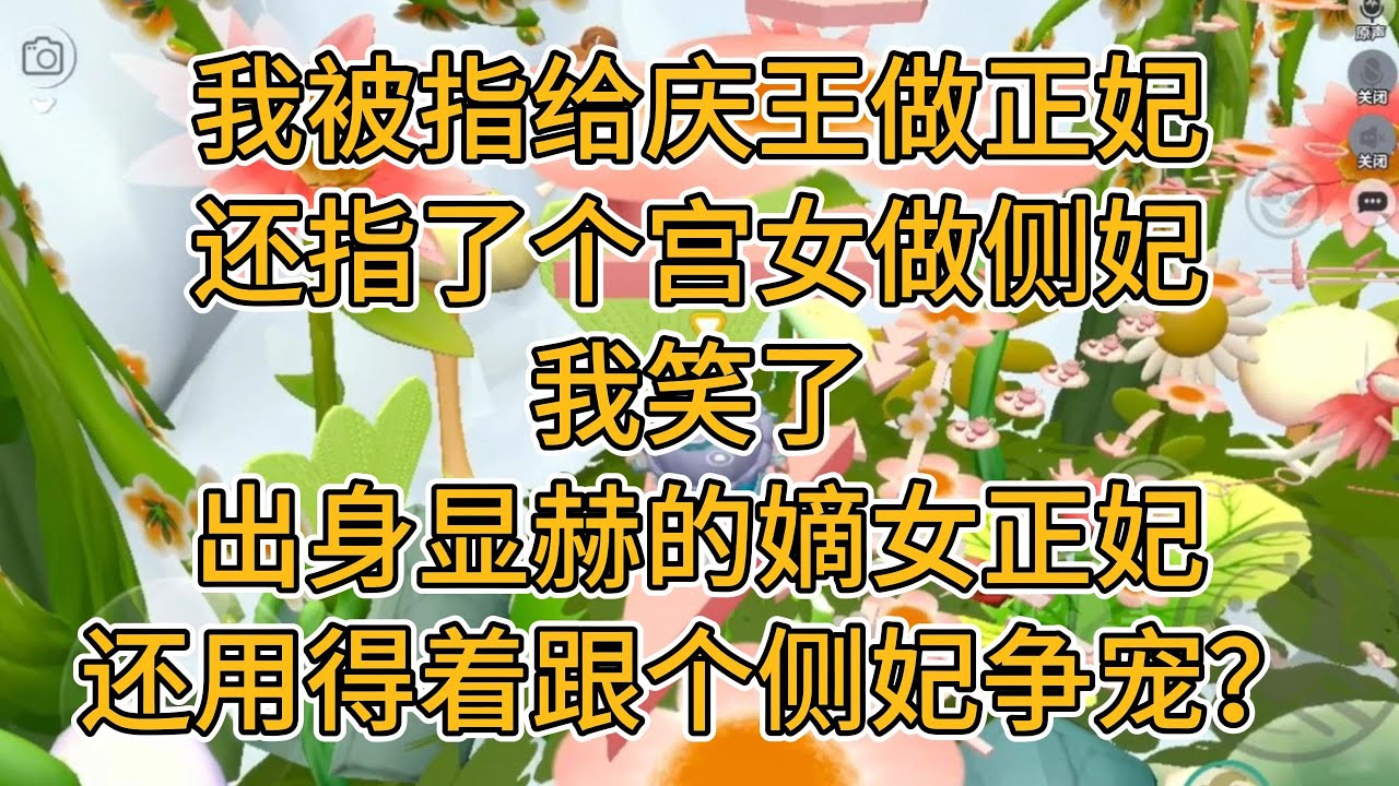 我被指给庆王做正妃，还指了个宫女做侧妃，我笑了，出身显赫的嫡女正妃，还用得着跟个侧妃争宠？#一口气看完   #小说  #故事