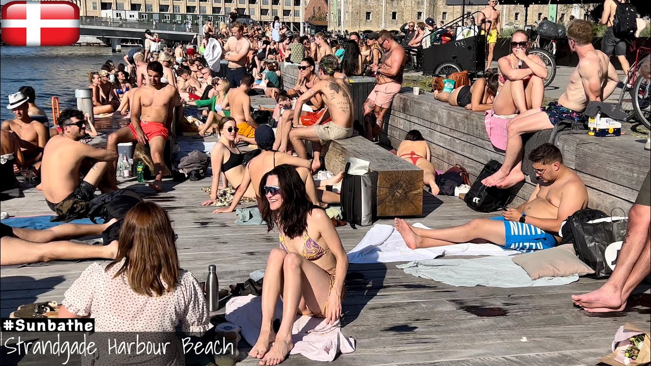 🇩🇰Strandgade Harbour Beach, Copenhagen Denmark, 24 June 2022, 4K Walk, Tourist #Bikini #Sunbathe