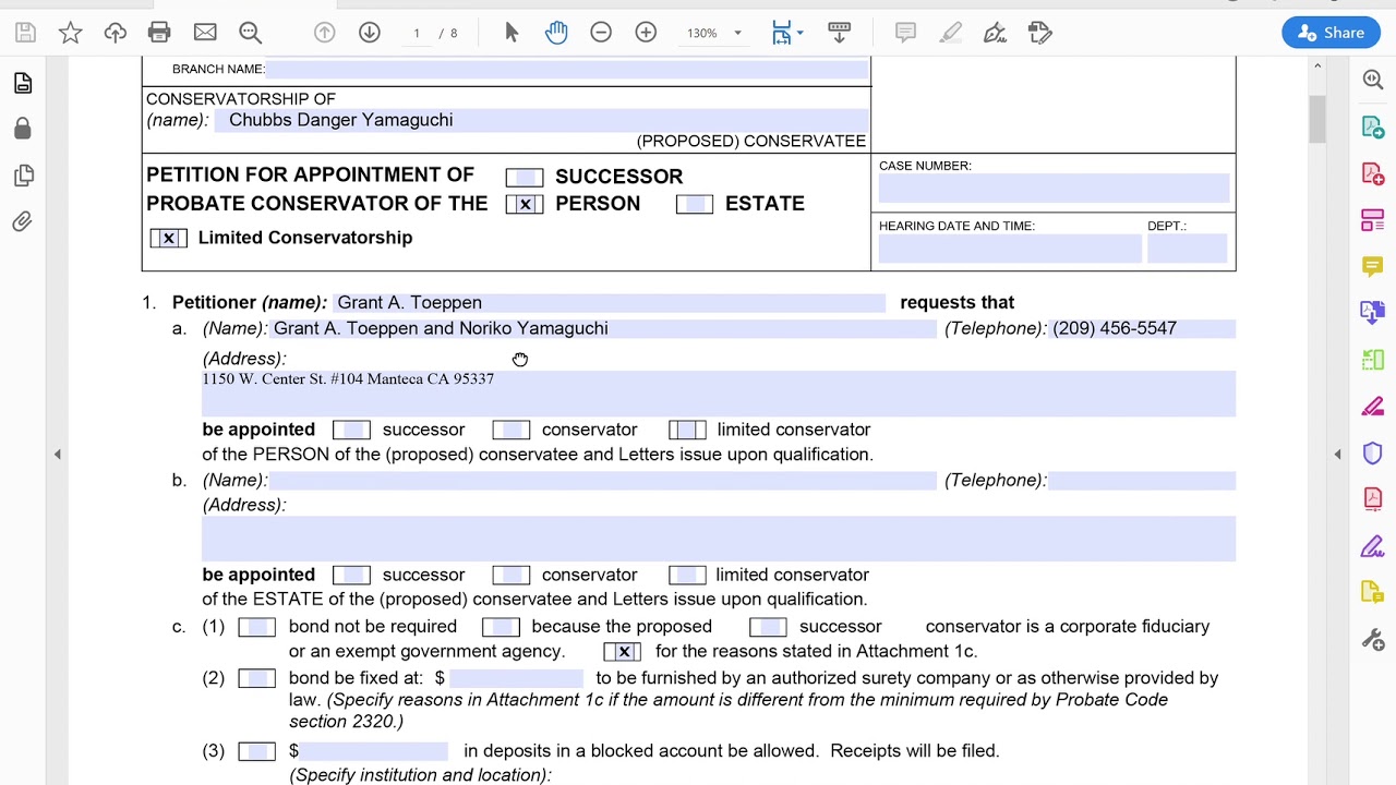 How an Attorney Fills Out a Petition for Appointment for Limited Conservator of the Person (CA)