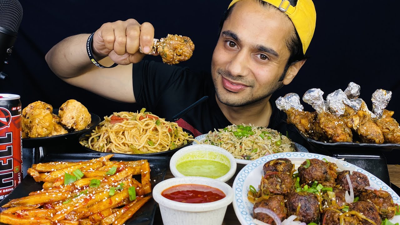 Indian Chinese Food Eating | Chicken lollipop, Noodles,, Manchurian, Sweet chilli Patatos, Momo’s