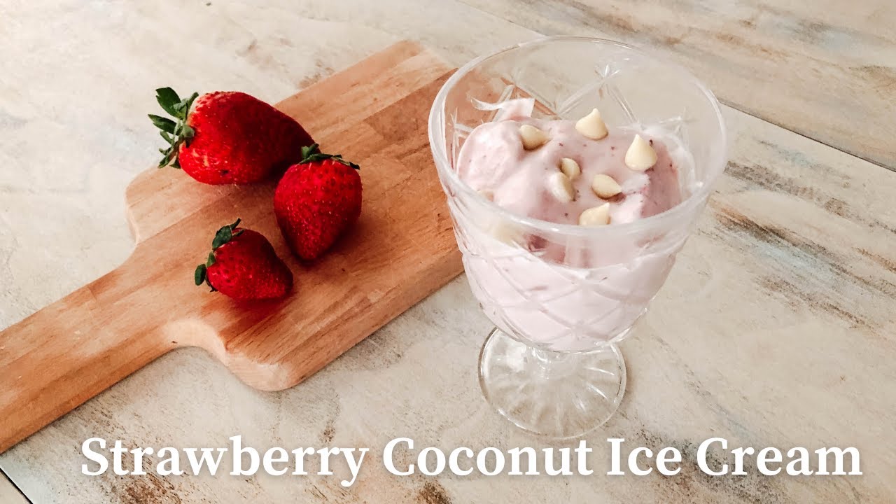 Strawberry Coconut Cream Ice Cream (NO CHURN) | Dairy Free, Vegan