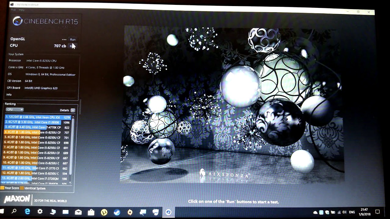 Asus Vivobook X542UAR Intel i5 8250U Cinebench R15 Test