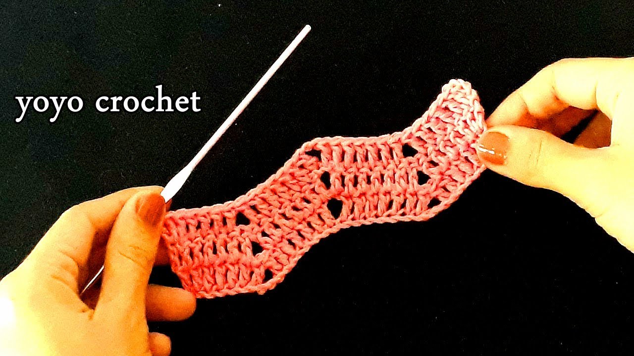 كروشية : غرزة الزجزاج - الموجة بأسهل طريقة  # بتكرار سطر واحد فقط //  Zig Zag Stitch #يويو كروشية