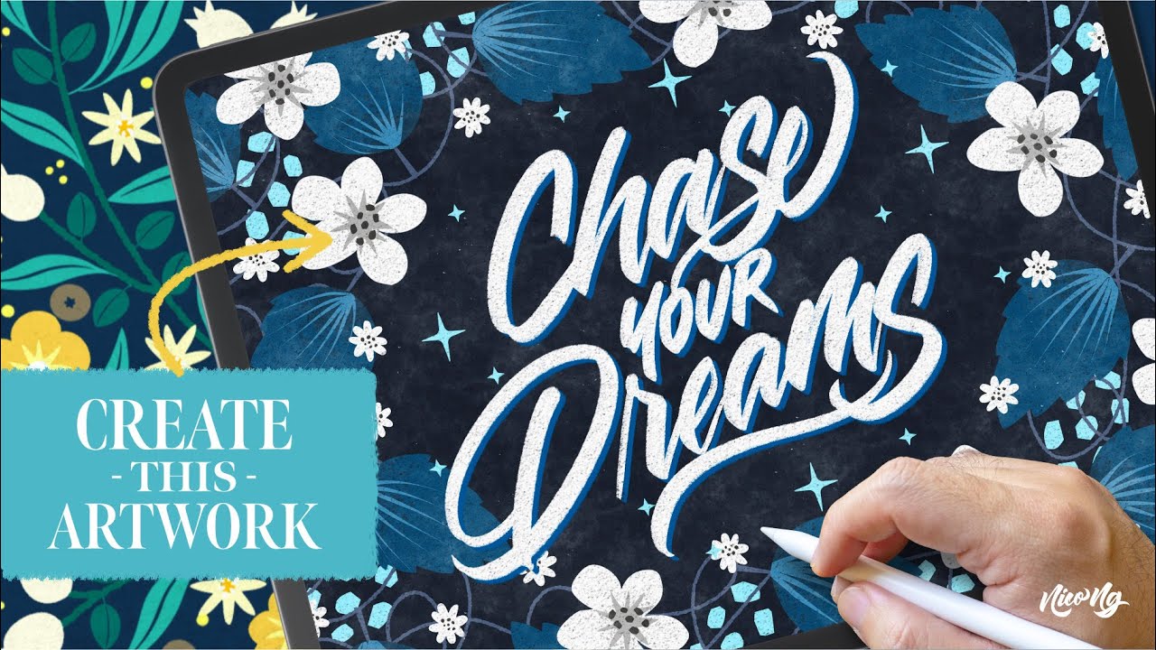 Floral Frame Decorated Lettering (Realtime iPad Illustration Tutorial for Lettering)