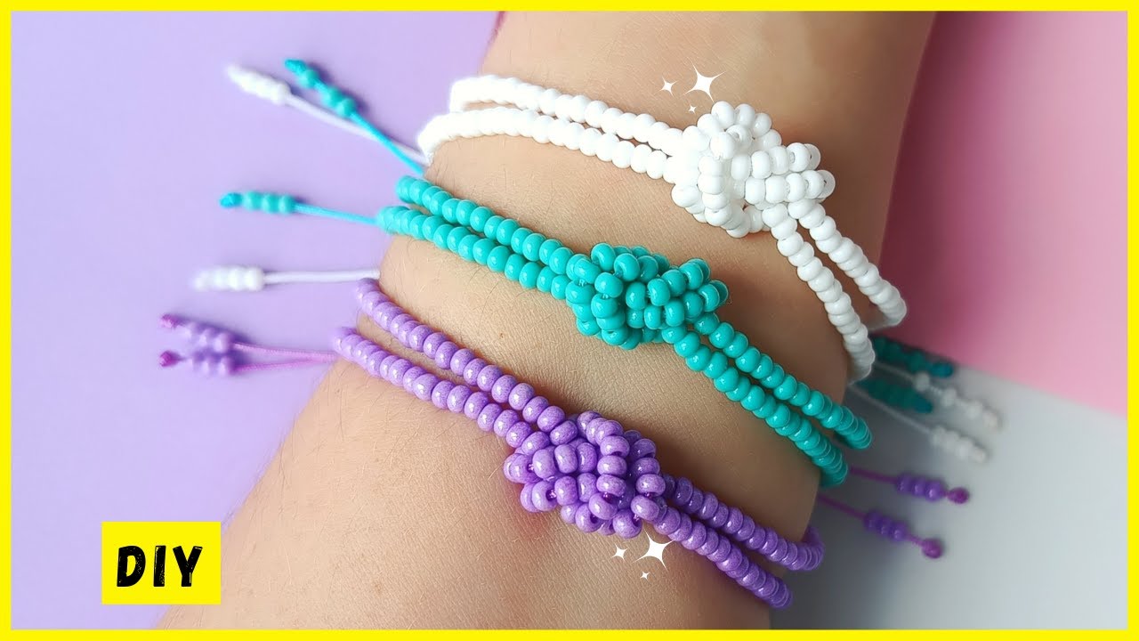 💜 Самый ПРОСТОЙ узелковый браслет с бисером, шаг за шагом 🩵