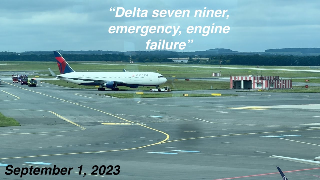 Delta Flight DL79 N175DN engine failure emergency response on September 1, 2023 at Prague airport