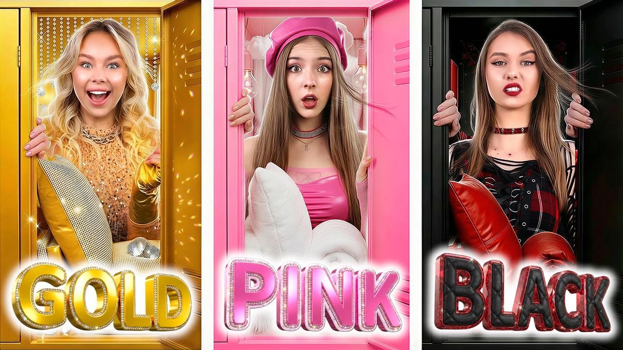 Gold vs Pink vs Black Girl! We Built Secret Room in One Color