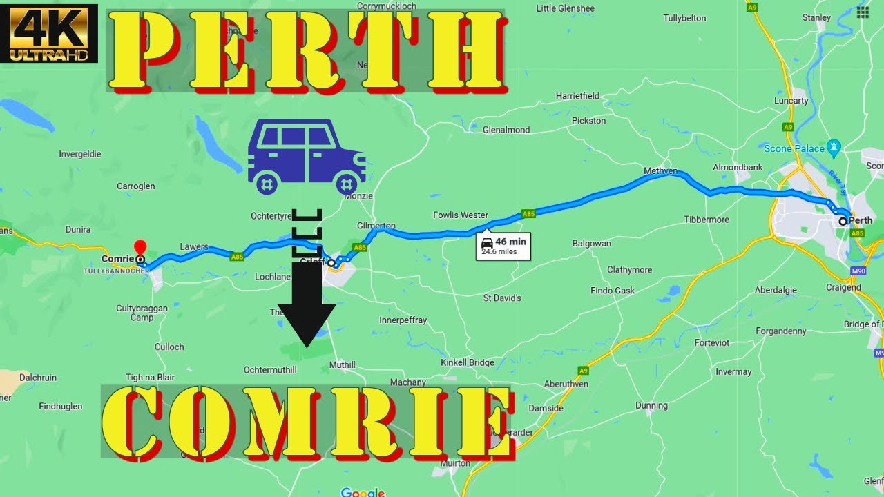 Perth to Comrie  via Methvan & Creiff, - A85, Scotland 4K Drive