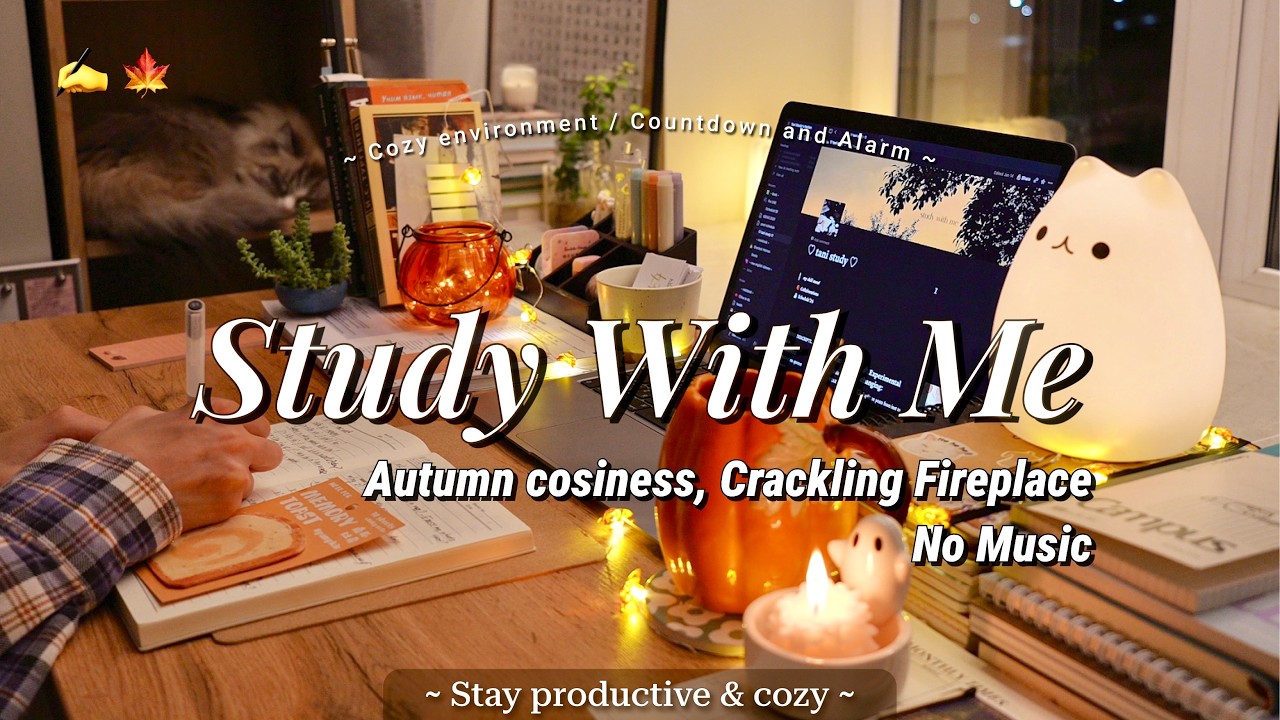 3-HOUR STUDY WITH ME & MY CAT 🍁 Cozy Autumn | Pomodoro 50/10, No Music