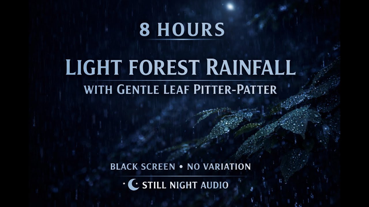 8 Hours Light Forest Rainfall Gentle Pitter-Patter - Black Screen, No Variation | Still Night Audio