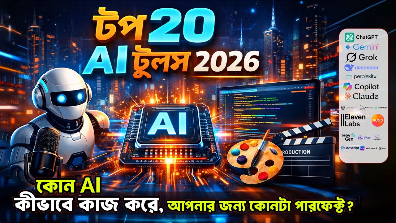 ২০২৬ সালের টপ ২০ AI টুলস 🔥 কোন AI আপনার জন্য পারফেক্ট? | NextGen Tech Bangla