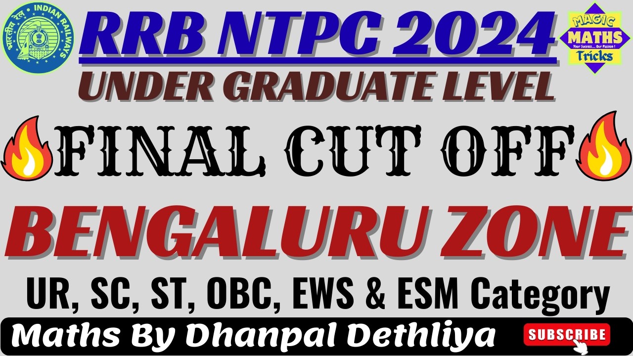 RRB NTPC 2024 Under Graduate Level Final Cut Off🔥| Bengaluru Zone | Cut Off After Typing Test💯