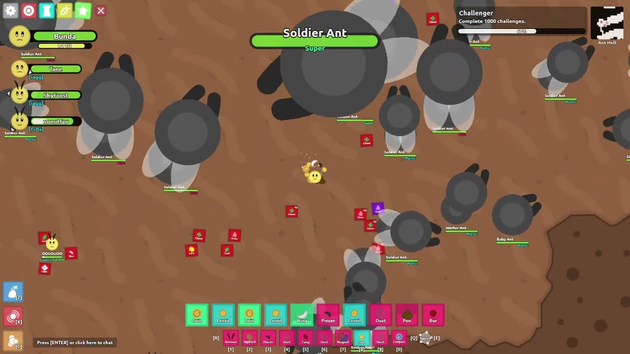 Good teamwork at the Super Soldier Ant fight with nice squad || Florr.io