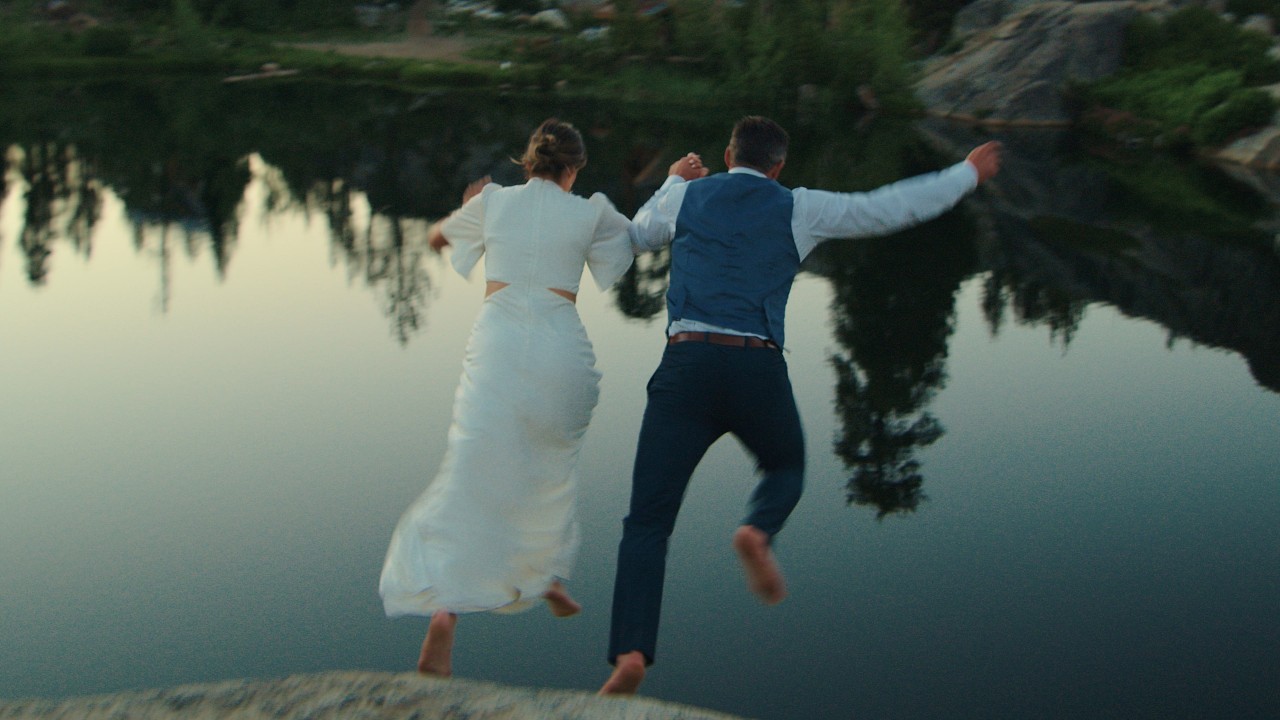 they jumped in the lake on their wedding day