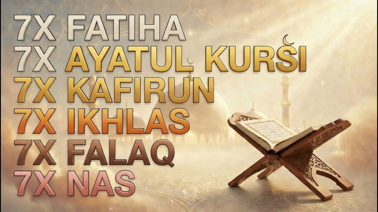 7X FATIHA 7X AYATUL KURSI 7X KAFIRUN 3X IKHLAS 7X FALAQ 7X NAS