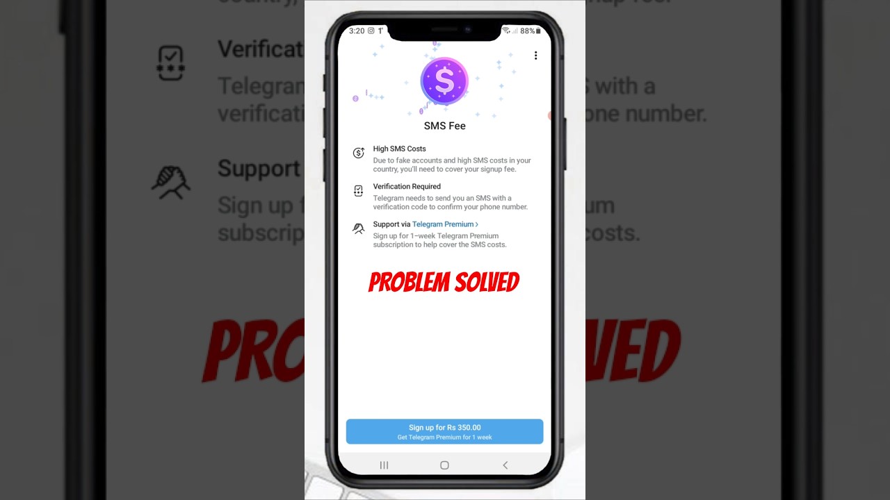 Telegram Sms Fee Problem 😢 #telegram #premium #ytshorts #viralvideo #shorts