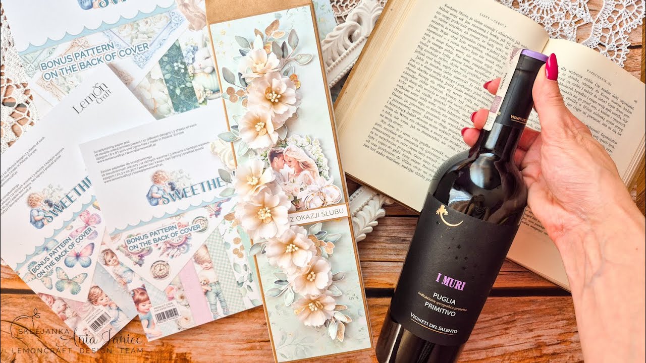 Jak zapakować wino na prezent ślubny - papier Lemoncraft Sweetheart