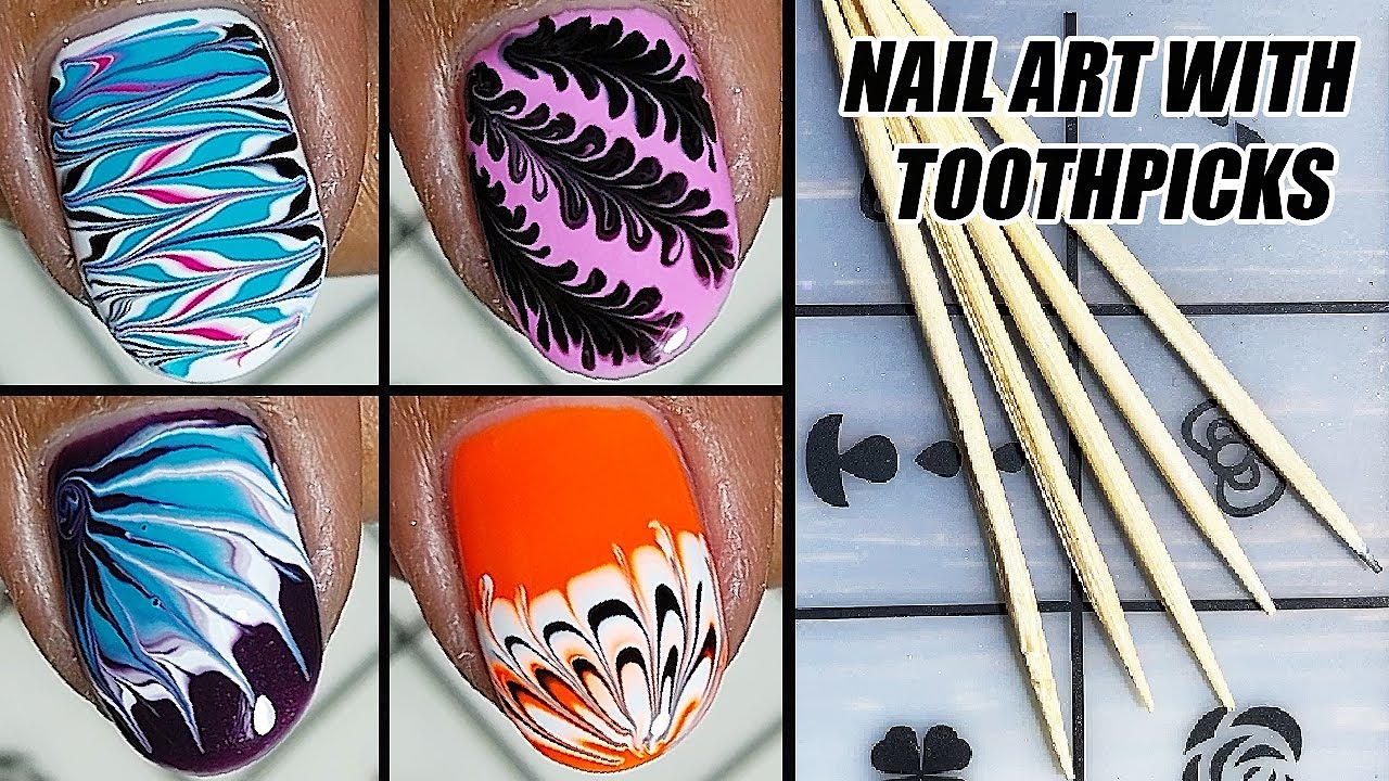 Top 10 Easy Nailart at home using TOOTHPICK | Drag Marble Nails Compilation  