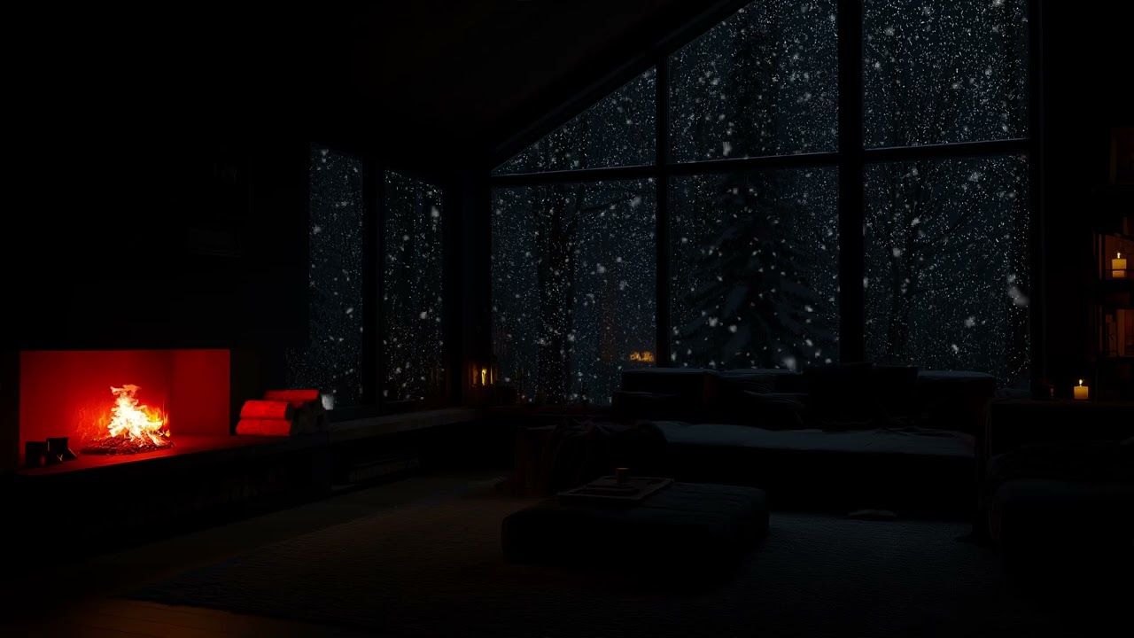 Quiet Winter Night in a Cozy Cabin 🔥 Serene Winter Cabin Vibes with Snowy Views & Crackling Fire