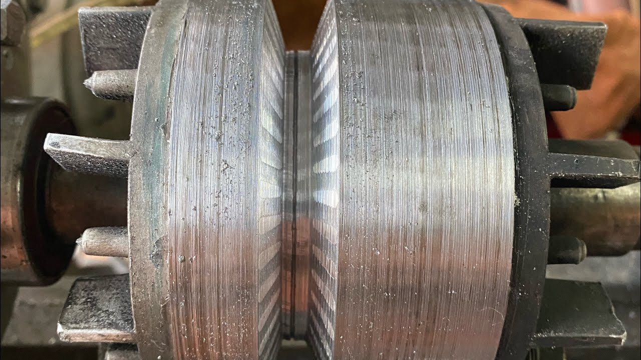 Machining a v belt pulley groove in a motor rotor, finishing the angle cuts and the next step