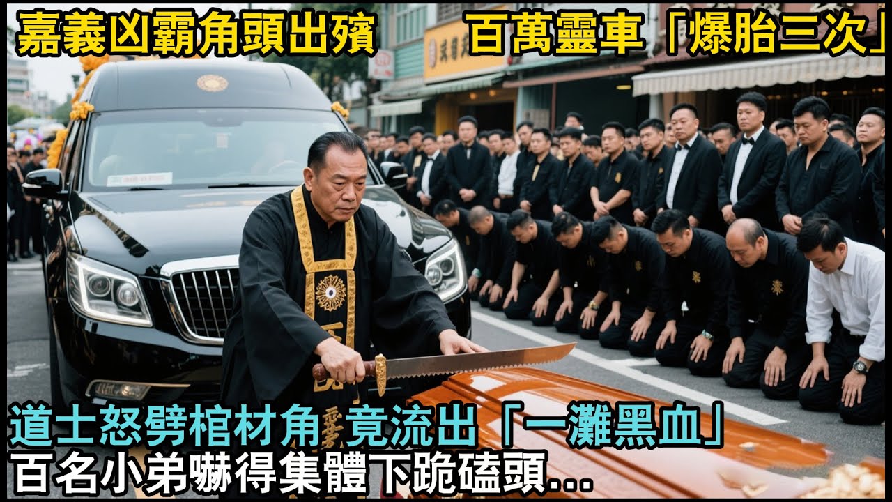嘉義凶霸角頭出殯    百萬靈車「爆胎三次」道士怒劈棺材角 竟流出「一灘黑血」百名小弟嚇得集體下跪磕頭！#故事
