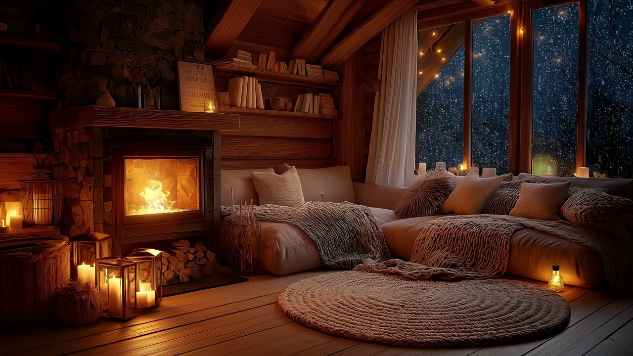 Powerful Thunderstorm, Heavy Rainfall & Cozy Fireplace Sounds for a Peaceful Night 🌧️🌩️🔥