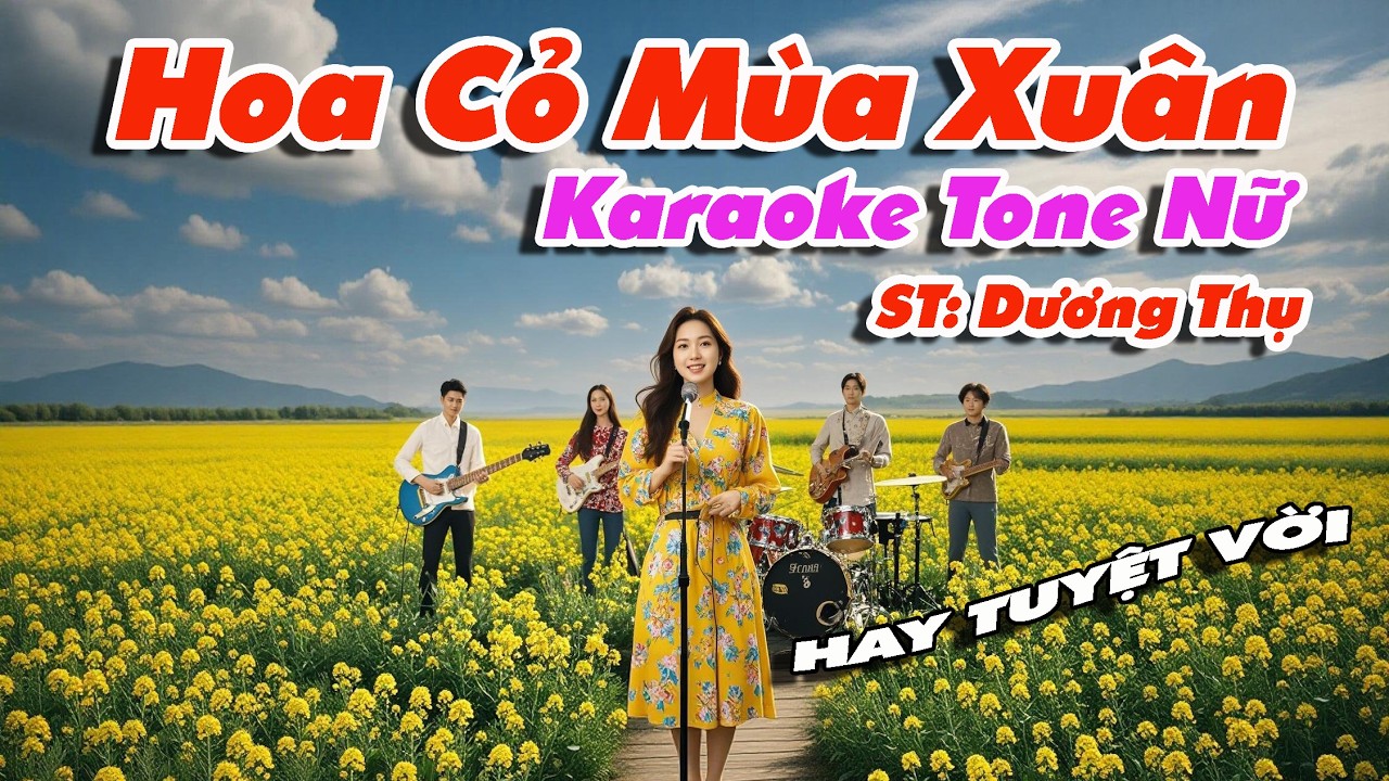 Karaoke Hoa cỏ mùa xuân - ST: Bảo Chấn - Tone Nữ. Nhạc Rất hay.