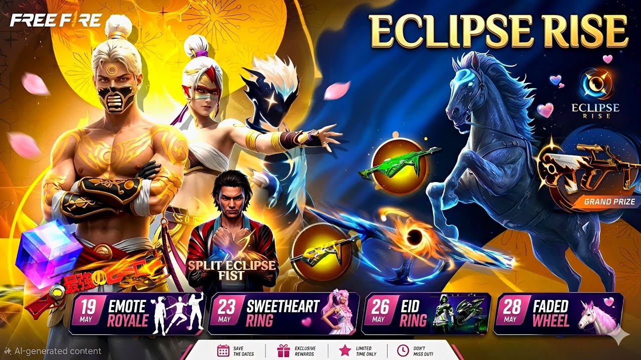 Golden Shade &Eclipse Rise Event🔥| Free Fire New Event | Ff New Event | Upcoming Events In Free Fire
