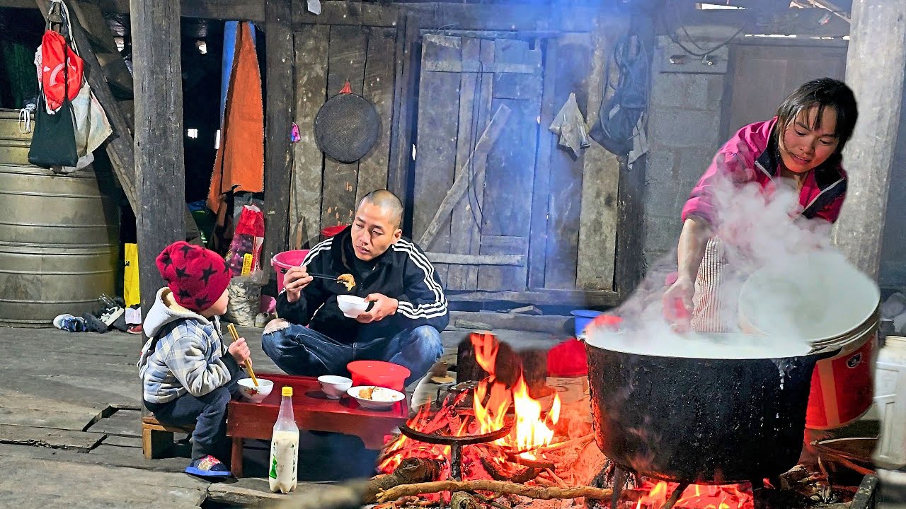 Making traditional tofu by the fire | a quiet night in the mountain village | Mountain couple