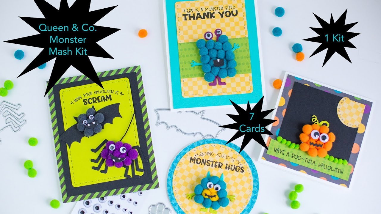 1 Kit - 7 Cards - Monster Mash Pom Pom kit + GIVEAWAY