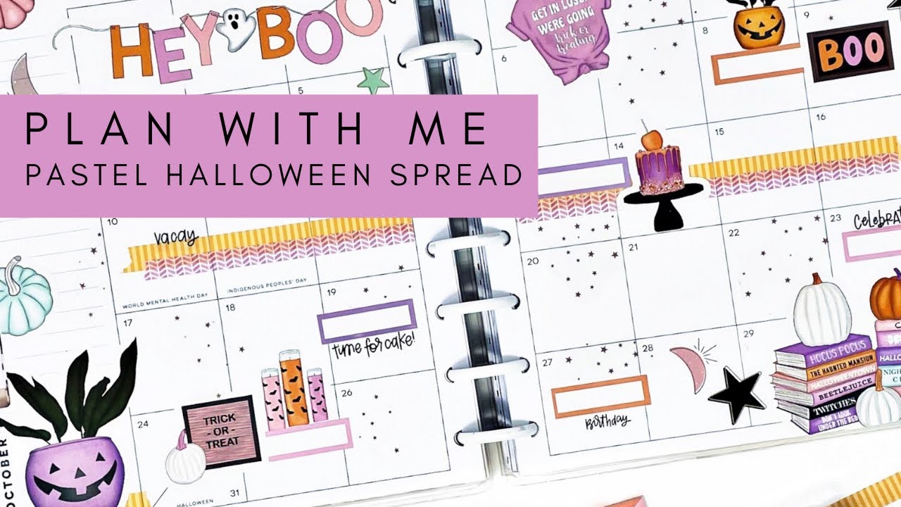 PLAN WITH ME | PASTEL HALLOWEEN OCTOBER MONTHLY SPREAD | THE HAPPY PLANNER