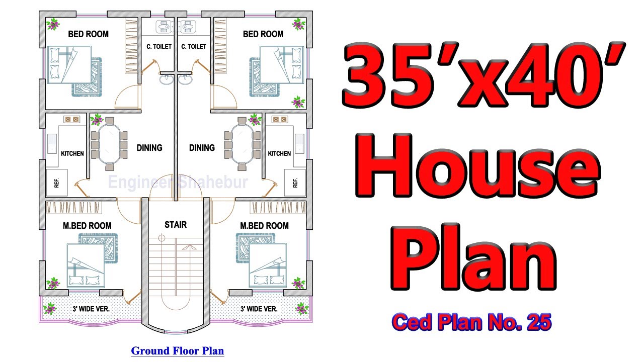 ৪ রুমের বাড়ির ডিজাইন | 2 unit House Plan | 35x40 House design | Barir Design | 4 Bedroom Floor Plan