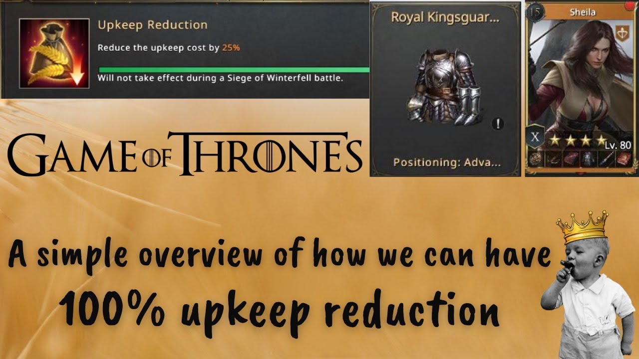 quick and easy overview of how to get 100% upkeep reduction Game Of Thrones Winter Is Coming GoTWiC