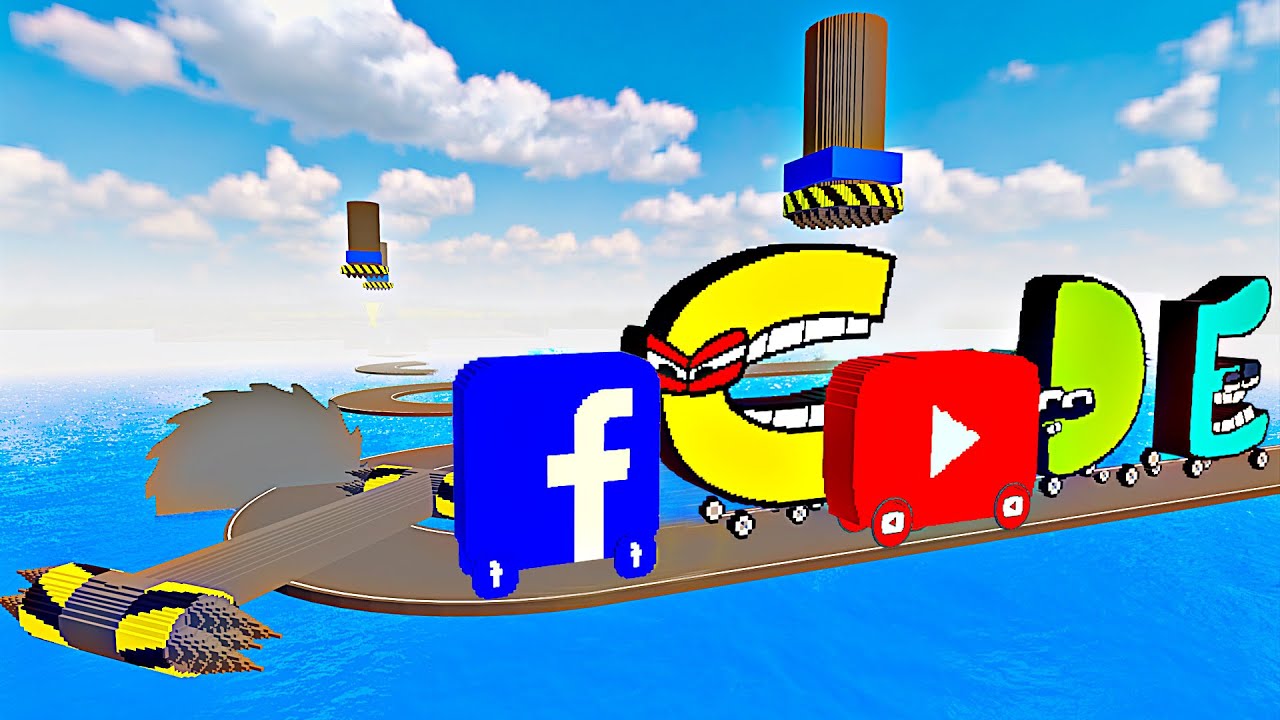 Social Media Apps Cars vs Alphabet Lore Cars with Challenges Snake Shape Bridge | Teardown