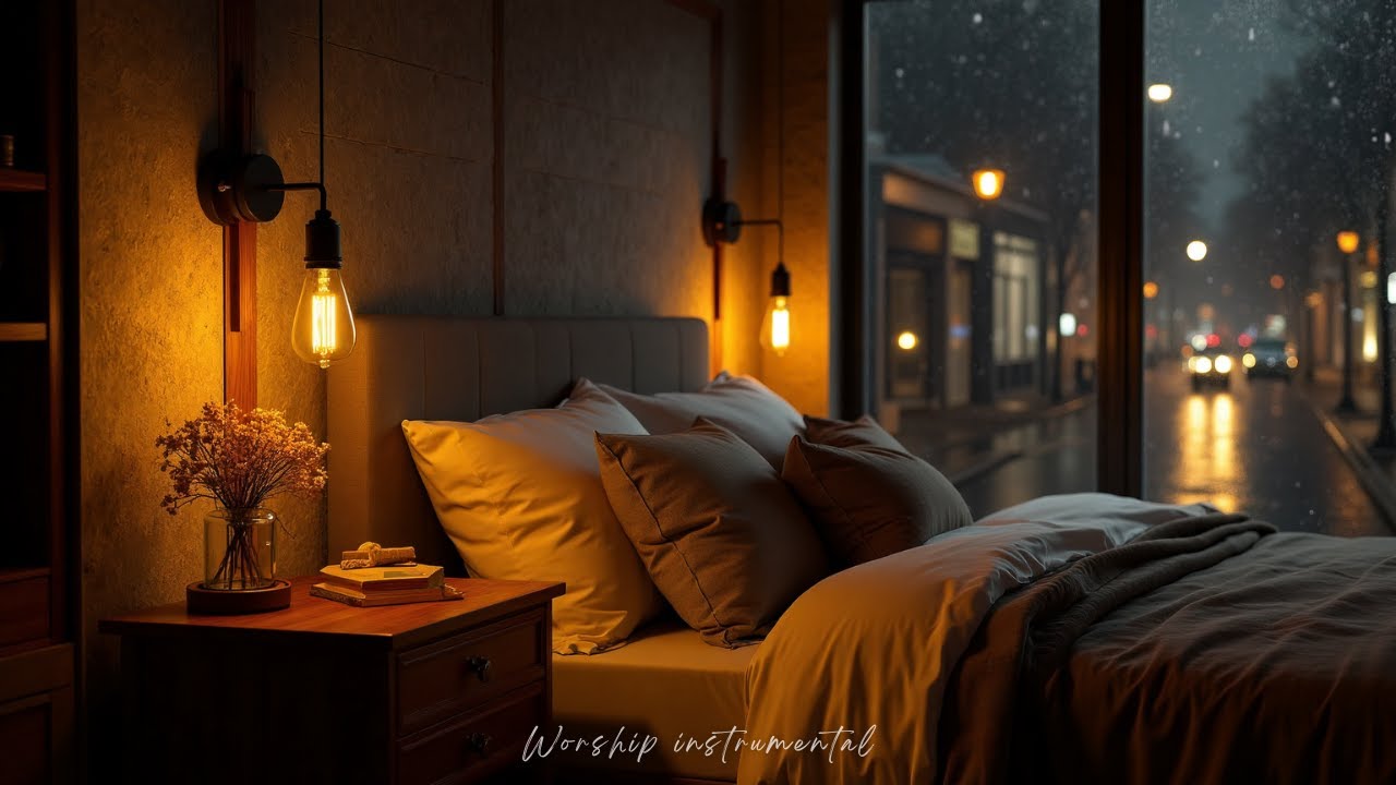 Peaceful Rainy Night with Soft Piano Music – Warm Bedroom Sounds for Relaxation and Sleep