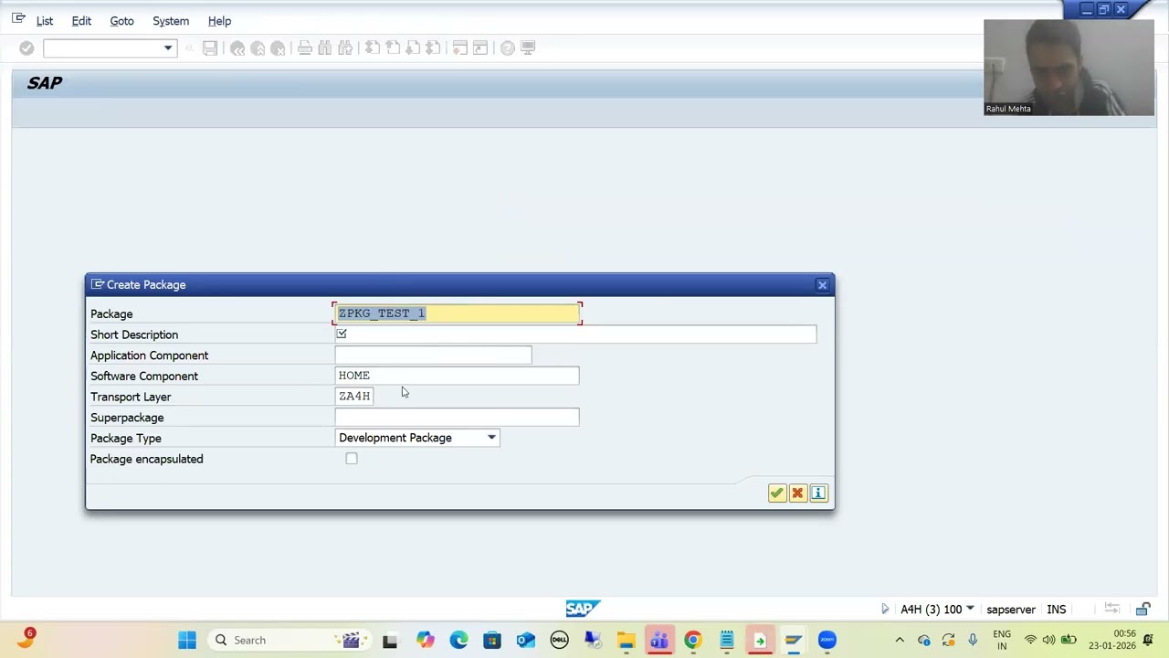 27 - ABAP на HANA - Создание транспортного запроса и пакета через Eclipse