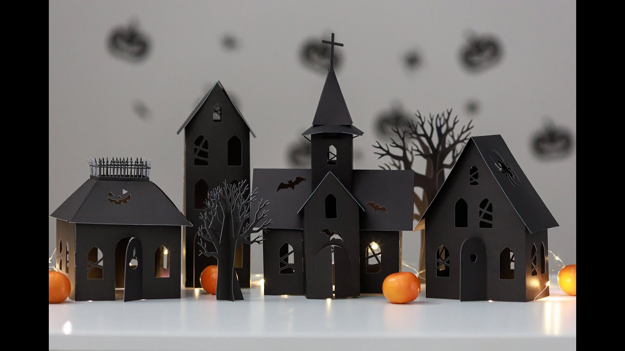 DIY Halloween Cardboard Village | Step by Step Assembly of 4 Haunted Houses and Spooky Tree