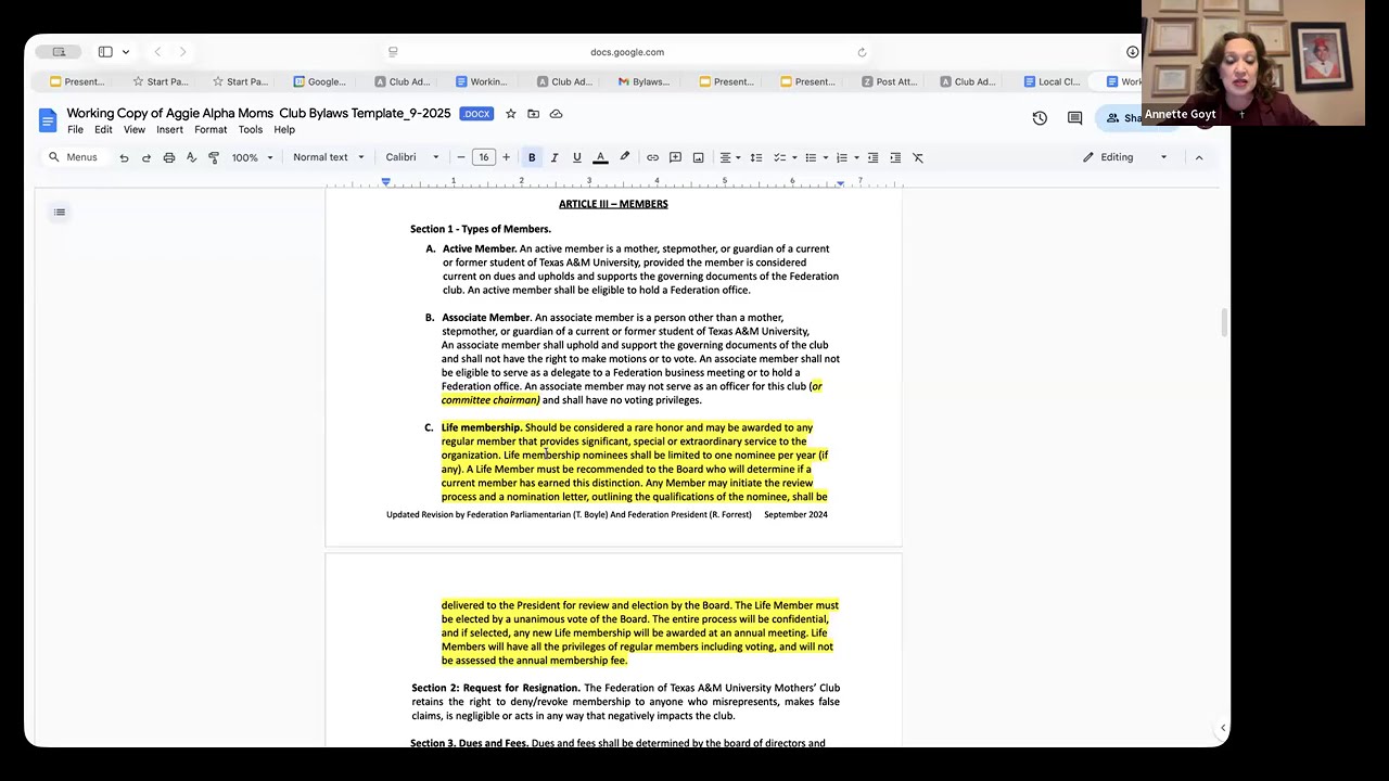 Bylaws Training and Template Information