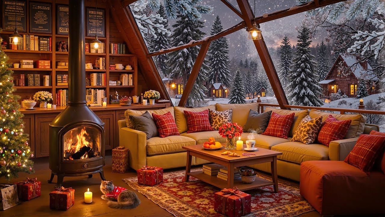 Cozy Winter Cabin Ambience Music 🔥 Relaxing Smooth Jazz & Fireplace Sounds for Study Time