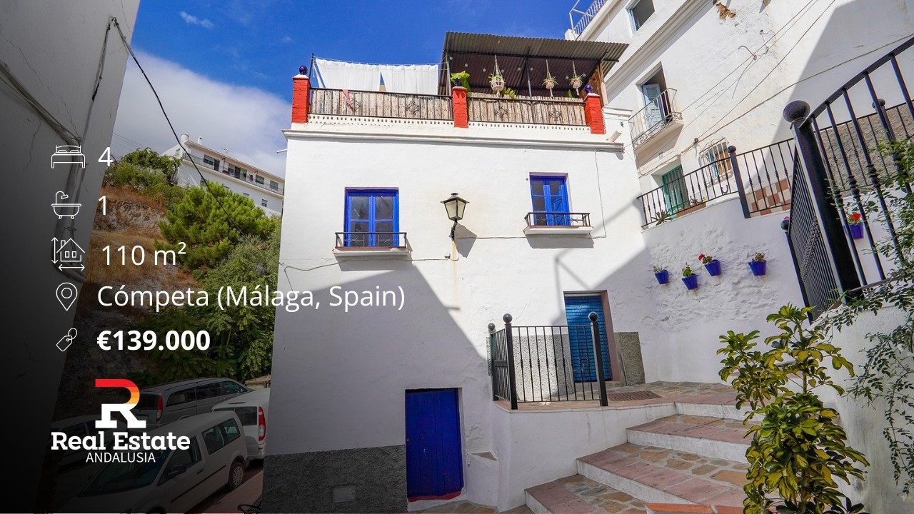 €139K Spanish Townhouse with Roof Terrace & Storage – For Sale in Cómpeta (Málaga Province)