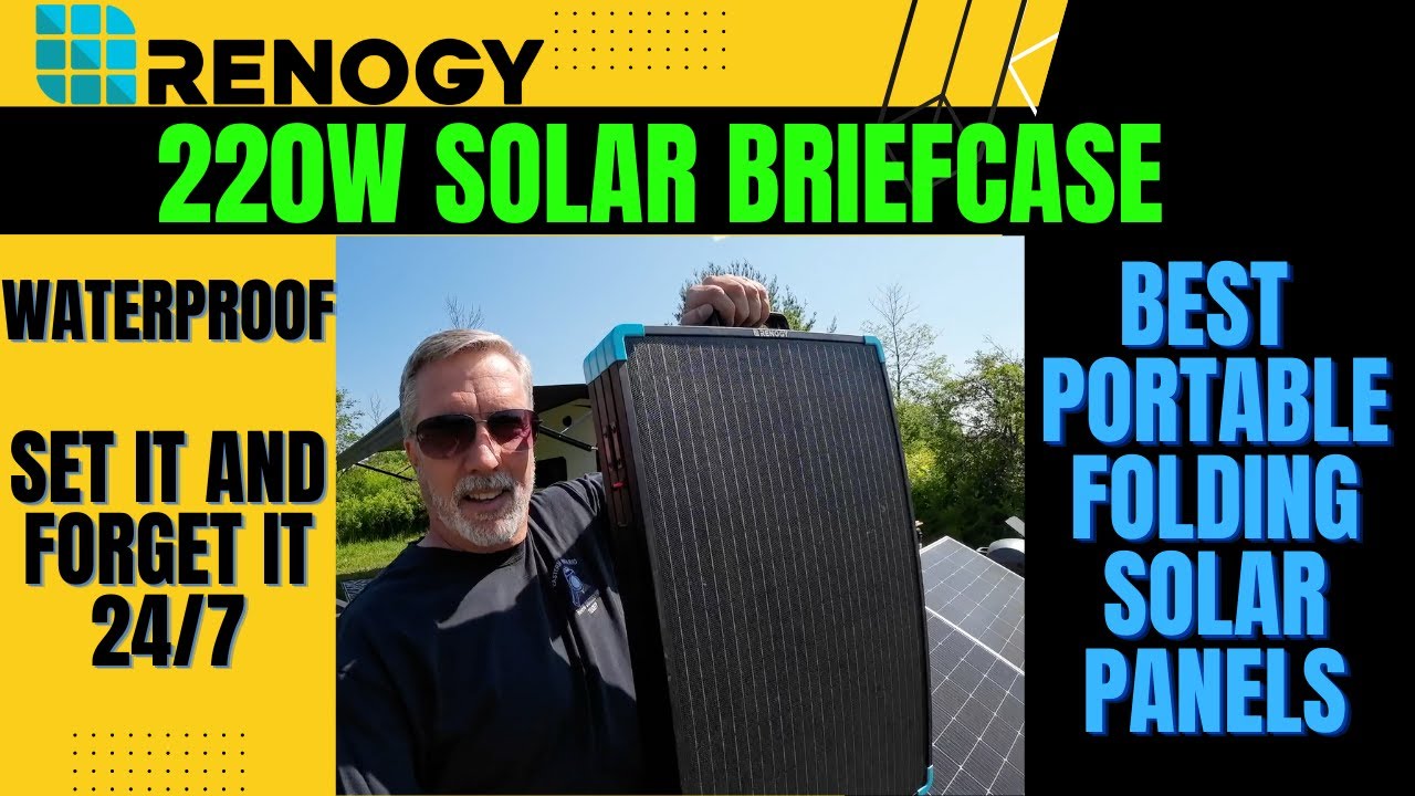 Renogy 220W Solar Briefcase. Best portable solar panels. Waterproof, so you can leave them out 24/7