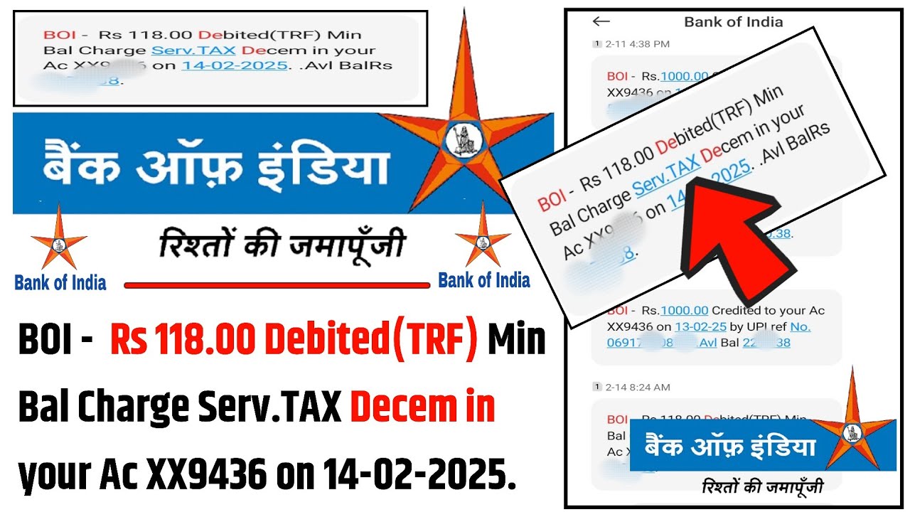 What is the Rs 118 minimum balance charge debited from BOI?