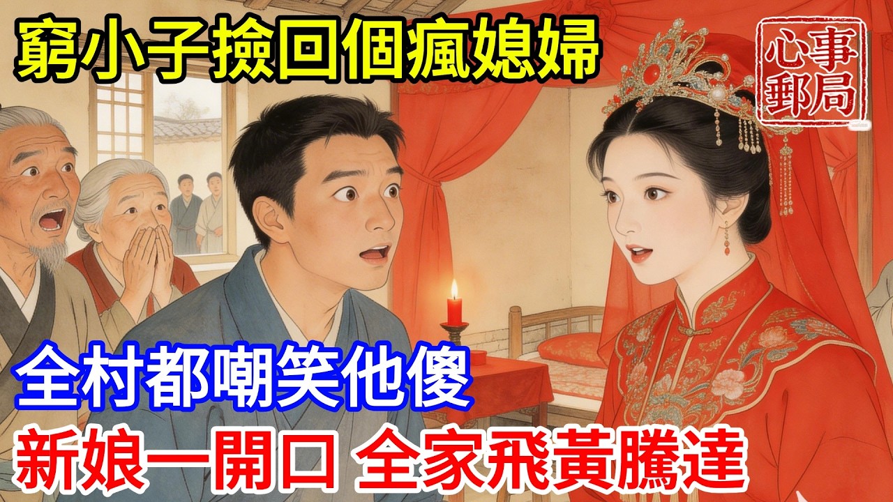 窮小子撿回個瘋媳婦，花錢給媳婦看病，全村都嘲笑他傻，誰知新婚夜新娘一開口，全家從此飛黃騰達！【心事郵局】#民間故事#傳統故事#故事頻道#聽書#睡前故事#情感