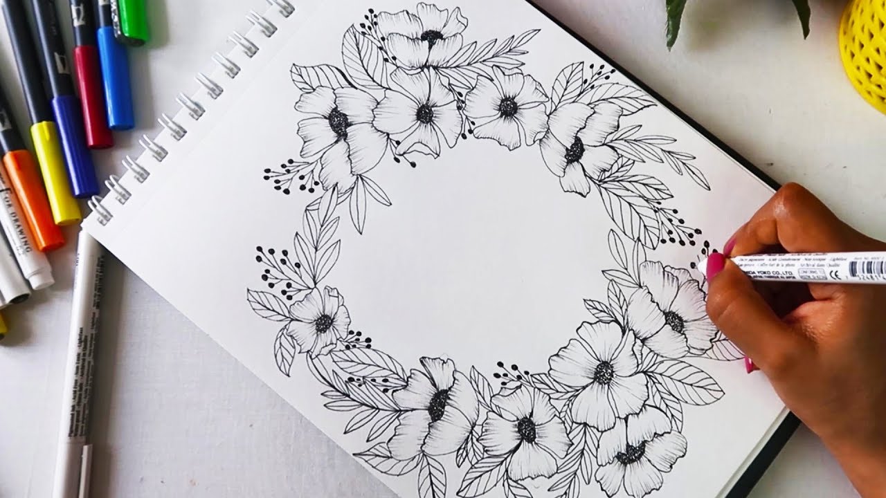 How to Doodle Flower Wreath | Drawing Florals| Ideas for Bullet Journal